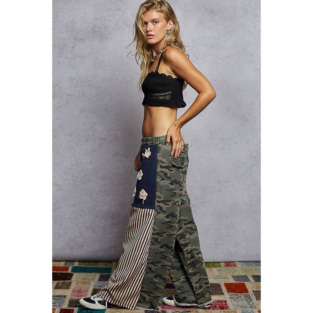 POL Camo Wide Leg Denim Wrap Pants Maxi Skirt Overlay - Picture 7 of 9